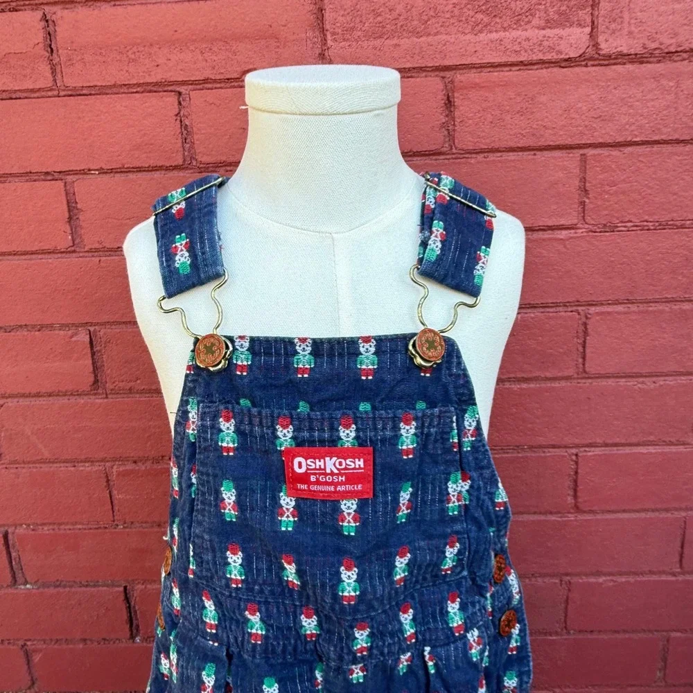 Vtg Oshkosh B'gosh Vestbak Overalls‎ Size 4T Blue Christmas Toy Soldiers USA